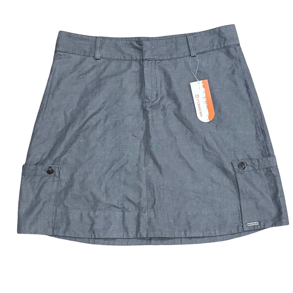 Merrell Womens Gray Linen Blend Cargo Utility Hiking Outdoor Skirt Size 14 NWT